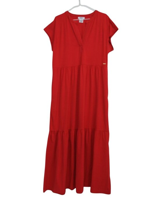 Dkny Dresses & Skirts - DKNY Women's Red Maxi Dress With Short Sleeves & Tiered Design Size M
